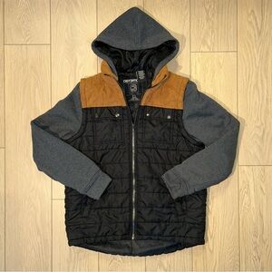Distortion Jacket Vest Hoodie Zip Up Style Brown Size Medium